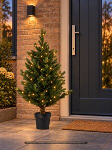 Evergreen Kunstkerstboom Janga in pot - incl 80 lampjes - H 100 x D 58 cm - afbeelding 3