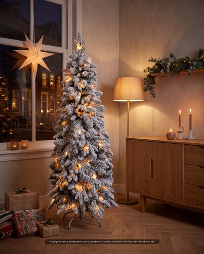 Evergreen Kunstkerstboom Peak besneeuwd - incl 200 lampjes - H 180 x D 72 cm - afbeelding 2