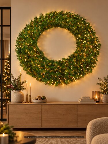 Evergreen Kunstkerstkrans Janga premium deluxe - incl 2000 lampjes - D 150 cm - afbeelding 2