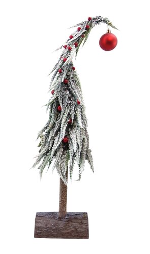 Evergreen Miniboom op stam rode bal/sneeuwfinish - H 60 cm