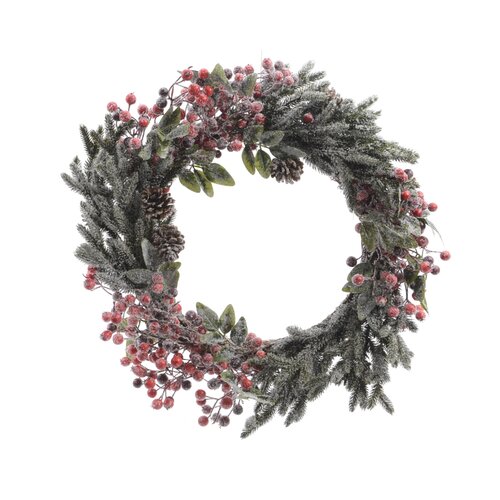 Everlands kerstkrans groen/rood - D 60 x H 10 cm