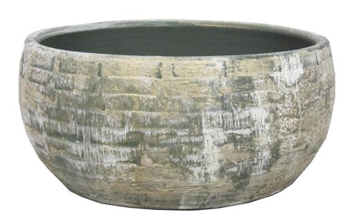 Floran Schaal steef d34 h15cm creme groen