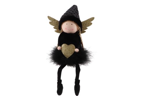 Fluffy Engel Staand Black/Gold 17 x 10 x 35 cm
