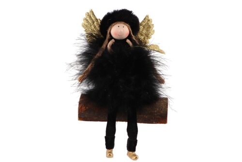 Fluffy Engel Zittend Black/Gold 11 x 5 x 9 cm