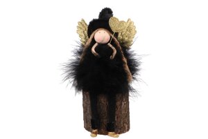 Fluffy Engel Zittend Black/Gold 7 x 10 x 15 cm - afbeelding 1