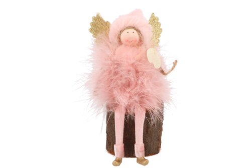 Fluffy Engel Zittend Old Pink 7 x 10 x 15 cm - afbeelding 1