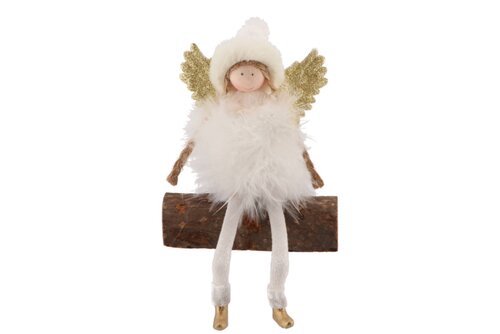 Fluffy Engel Zittend White/Gold 11 x 5 x 9 cm