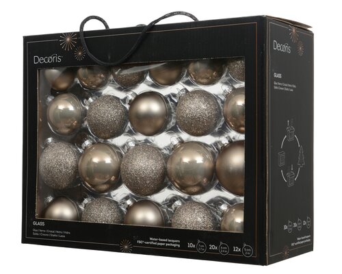 Glazen kerstballen box 42 stuks Grijze Parel