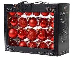 Glazen kerstballen box 42 stuks Kerstmis Rood - afbeelding 1