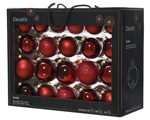 Glazen kerstballen box 42 stuks oxblood