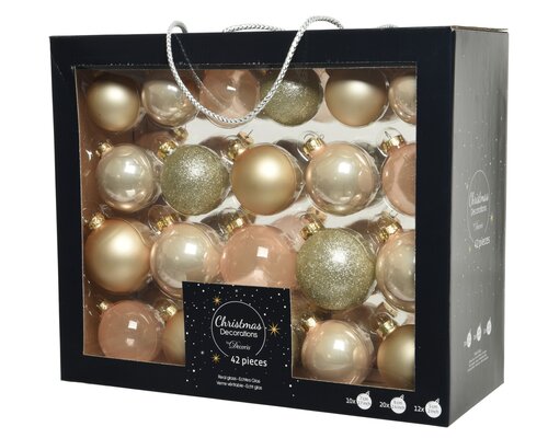 Glazen kerstballen box 42 stuks pearl