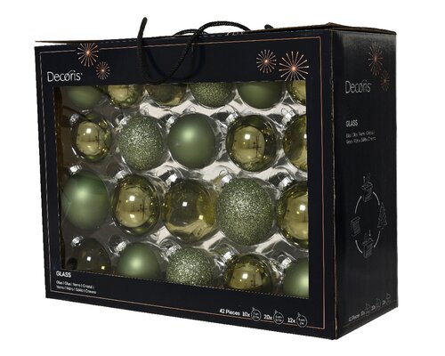 Glazen kerstballen box 42 stuks rosemary green