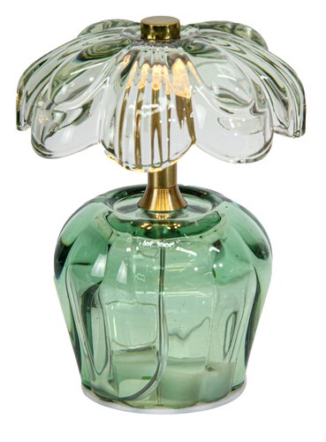 Glazen lamp met bloem D 11 x H 15 cm groen excl. 2xAAA