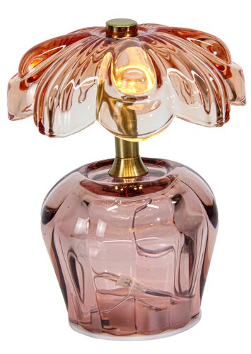 Glazen lamp met bloem D 11 x H 15 cm roze excl. 2xAAA