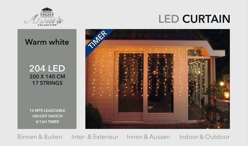 Gordijnverlichting LED 204/lamps ´warm wit´ 140x300cm