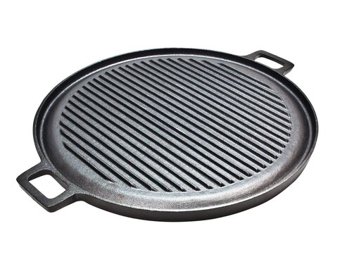 Grillplaat gietijzer 2-zijden/vlak/ribbel Ø30cm 