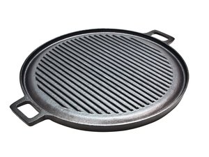 Grillplaat gietijzer Ø30cm 2 zijden, Vlak en ribbel