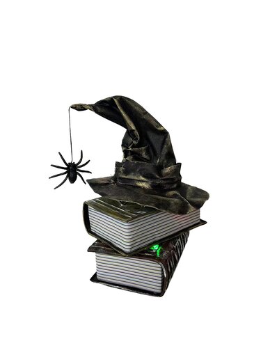 Halloween boek met tovenaarshoed animatie en geluid - L20 x B15 x H28cm