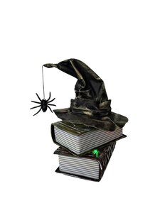 Halloween boek met tovenaarshoed animatie en geluid - L20 x B15 x H28cm
