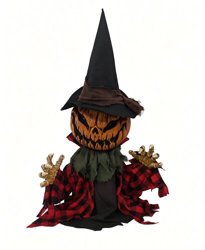 Halloween vogelverschrikker pompoen in de grond animatie en geluid - H70cm