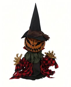 Halloween vogelverschrikker pompoen in de grond animatie en geluid - H70cm