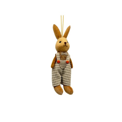 Hangdecoratie Konijn Tuinbroekje H14cm Beige