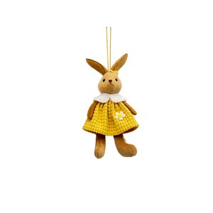 Hanger konijn jurkje H 14 cm geel