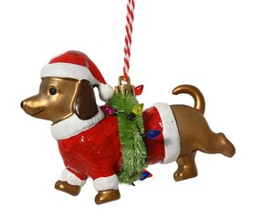 Hond kunststof - L12,4xH8,8cm Kerstrood/camelbruin - afbeelding 1
