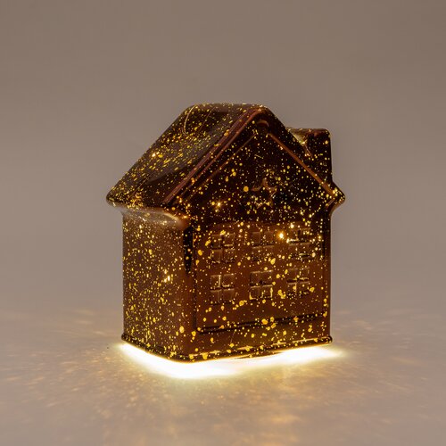 Huisje 10led 12.5x7.5x14cm brons