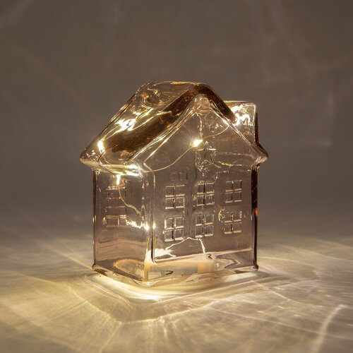 Huisje 10led 12.5x7.5x14cm roze