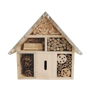 Insectenhotel hout met metalen dak 29,5 x 9 x 28 cm