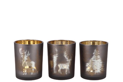 Jolly Transparent Antracite/Gold T-Lights Ass 10 x 13 cm - afbeelding 1