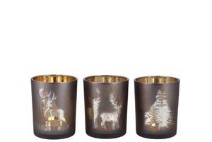Jolly Transparent Antracite/Gold T-Lights Ass 9 x 10 cm - afbeelding 1