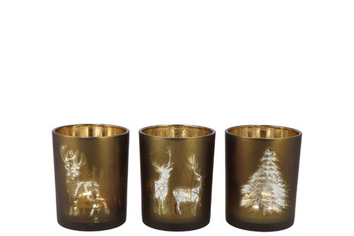 Jolly Transparent Green/Gold T-Lights Ass 9 x 10 cm - afbeelding 1