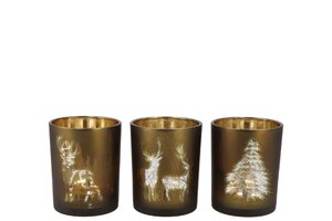 Jolly Transparent Green/Gold T-Lights Ass 9 x 10 cm - afbeelding 1