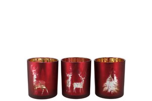 Jolly Transparent Red/Gold T-Light Ass 7 x 8 cm - afbeelding 1