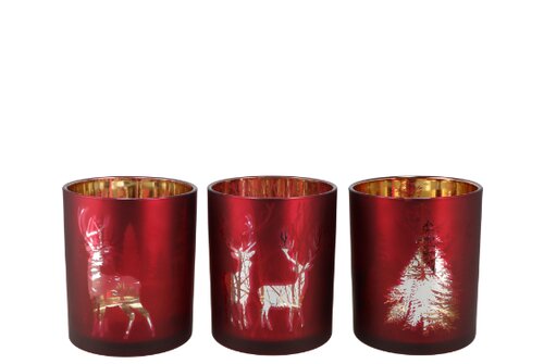 Jolly Transparent Red/Gold T-Lights Ass 10 x 13 cm - afbeelding 1