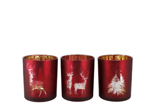 Jolly Transparent Red/Gold T-Lights Ass 9 x 10 cm - afbeelding 1