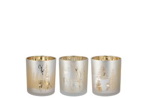Jolly Transparent White/Gold T-Light Ass 7 x 8 cm - afbeelding 1