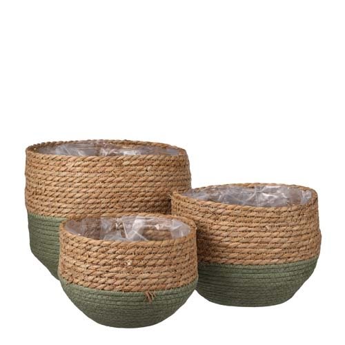 Jorck mand rond groen set van 3 - h24xd26cm