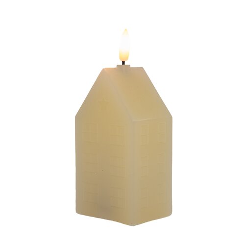 Kaars huisje wax 3d vlam ivoor