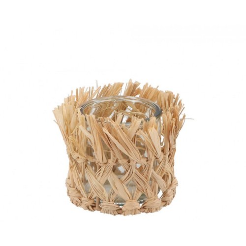 Kaarsenhouder Ibiza Natural Straw 10x10cm - afbeelding 1