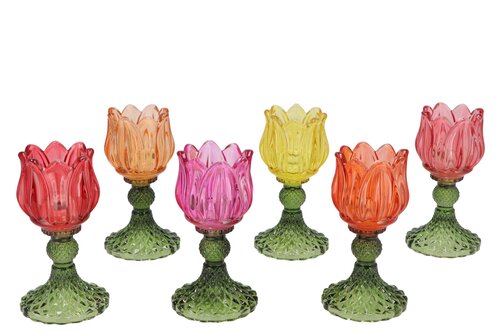 Kaarshouder Bloem glas Bicolore Multi - 8 x 15 cm