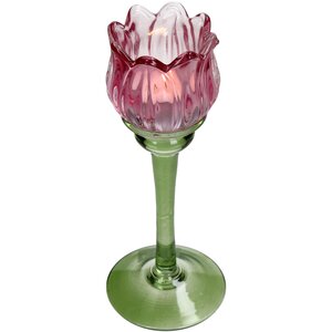 Kaarshouder Bloem Glas Roze 8 x 8 x 22 cm - afbeelding 2