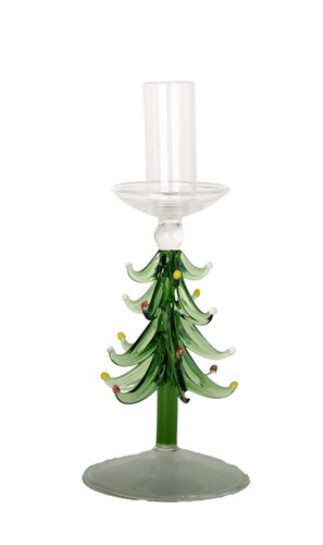 Kandelaar glas 'kerstboom' D 8 x H 20 cm transparant/groen