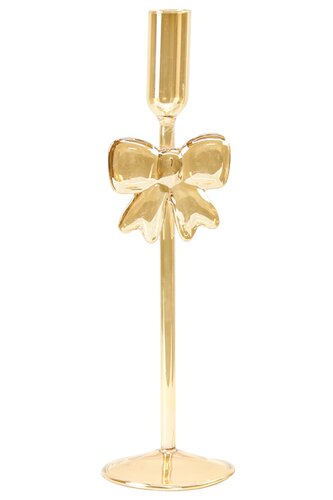 Kandelaar glas 'Strik'  D 8 x H 27,5 cm champagne