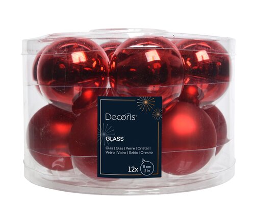 Kerstbal glas d5cm kerstrood ass 12st - afbeelding 1