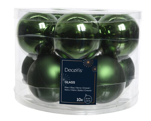 Kerstbal glas d6cm dengrn ass 10st - afbeelding 1