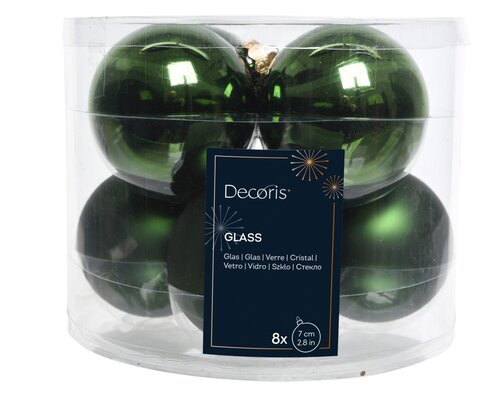 Kerstbal glas d7cm dengrn ass 8st - afbeelding 1