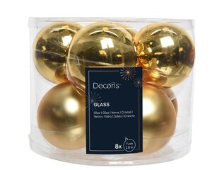Kerstbal glas d7cm goud ass 8st - afbeelding 1